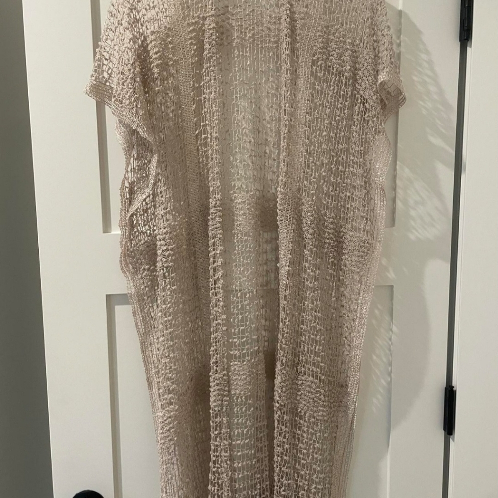 Cream and tan lightweight cardigan shawl